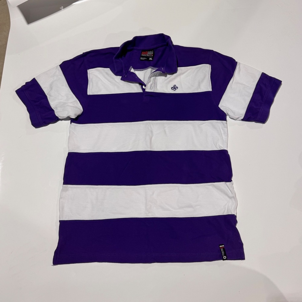 Soul Train Polo Shirt Striped Short Sleeve Casual Purple White XL